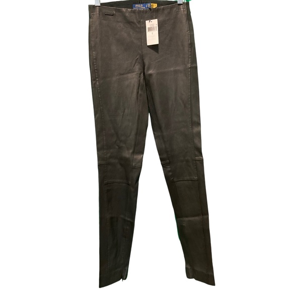 NWT Polo Ralph Lauren Blue Label Blk Lamb Leather Legging with Zip Ankle - Sz S - Picture 5 of 13